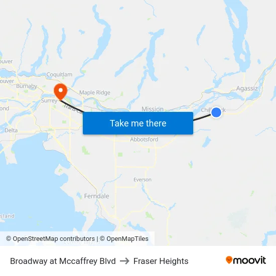 Broadway at Mccaffrey Blvd to Fraser Heights map