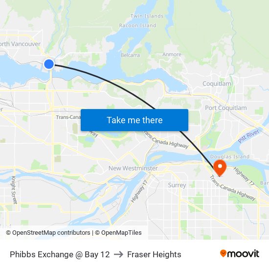 Phibbs Exchange @ Bay 12 to Fraser Heights map