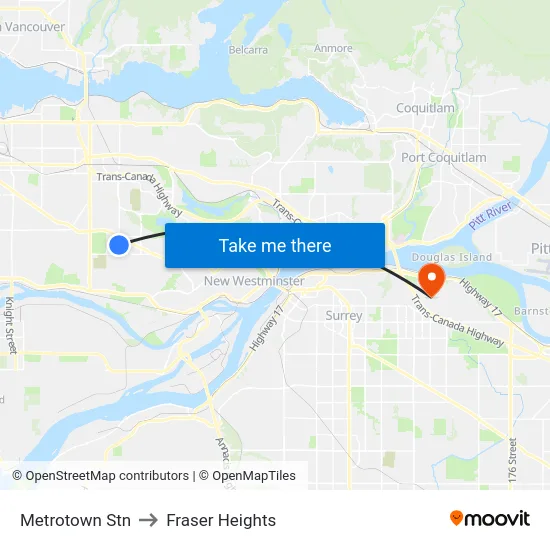Metrotown Stn to Fraser Heights map