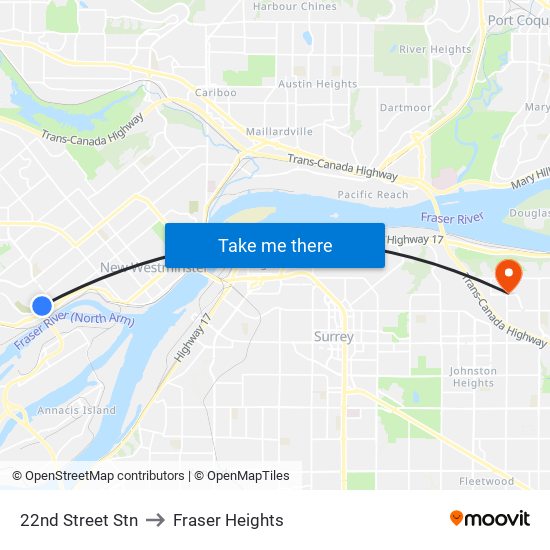 22nd Street Stn to Fraser Heights map