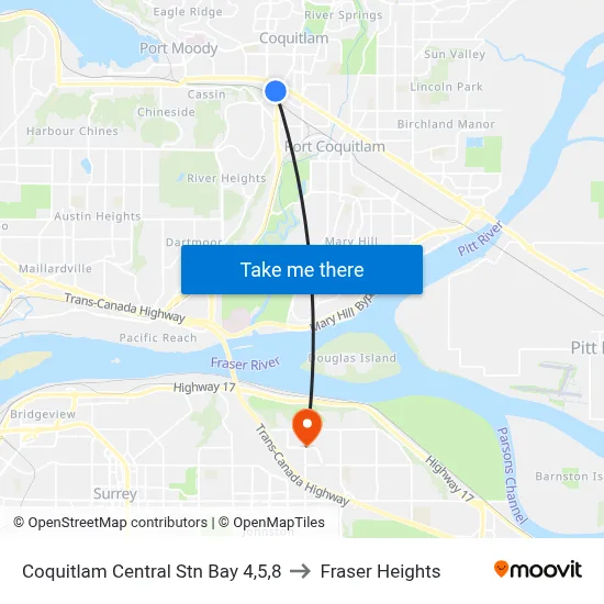Coquitlam Central Stn Bay 4,5,8 to Fraser Heights map