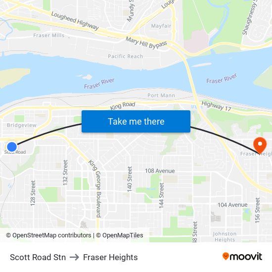 Scott Road Stn to Fraser Heights map