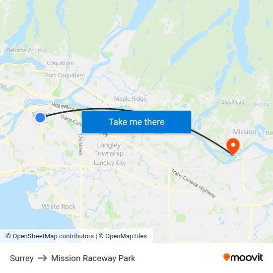 Surrey to Mission Raceway Park map