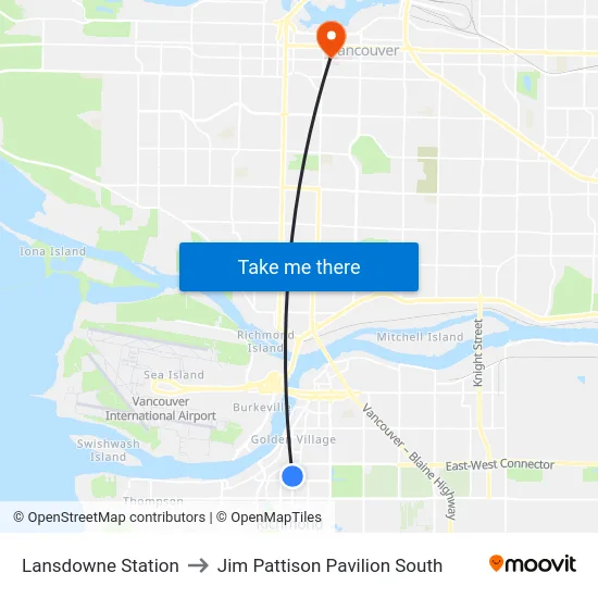 Lansdowne Station to Jim Pattison Pavilion South map