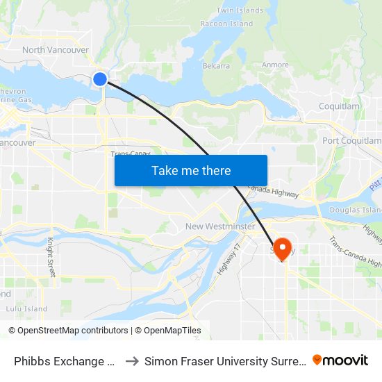 Phibbs Exchange @ Bay 4 to Simon Fraser University Surrey Campus map