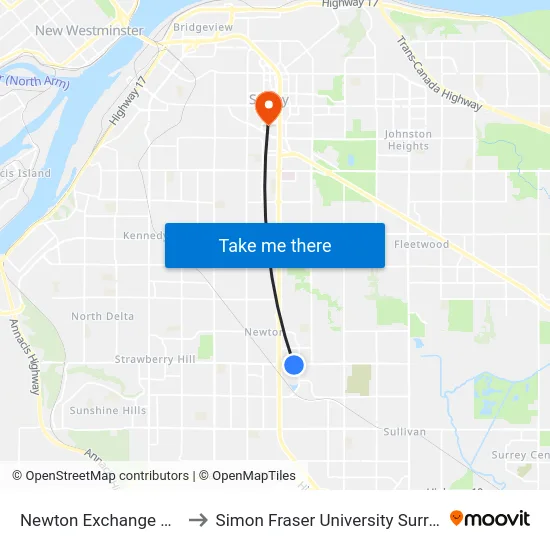 Newton Exchange @ Bay 12 to Simon Fraser University Surrey Campus map