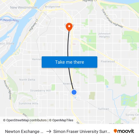 Newton Exchange @ Bay 9 to Simon Fraser University Surrey Campus map