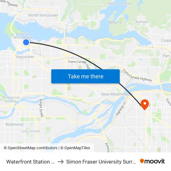 Waterfront Station @ Bay 3 to Simon Fraser University Surrey Campus map