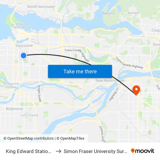 King Edward Station @ Bay 4 to Simon Fraser University Surrey Campus map