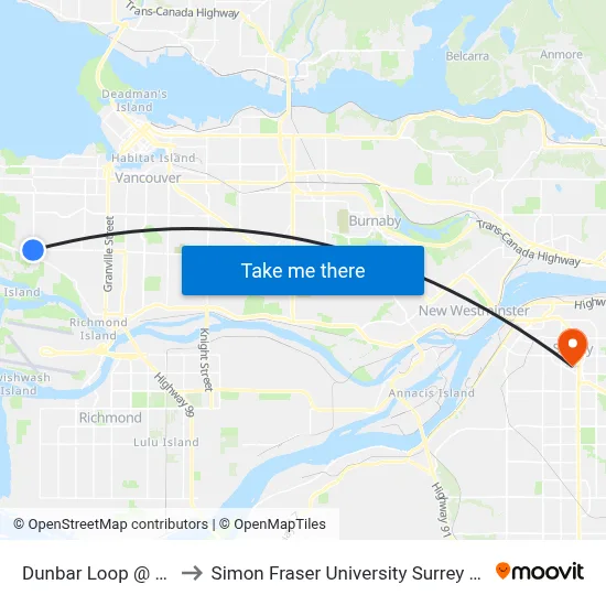 Dunbar Loop @ Bay 1 to Simon Fraser University Surrey Campus map