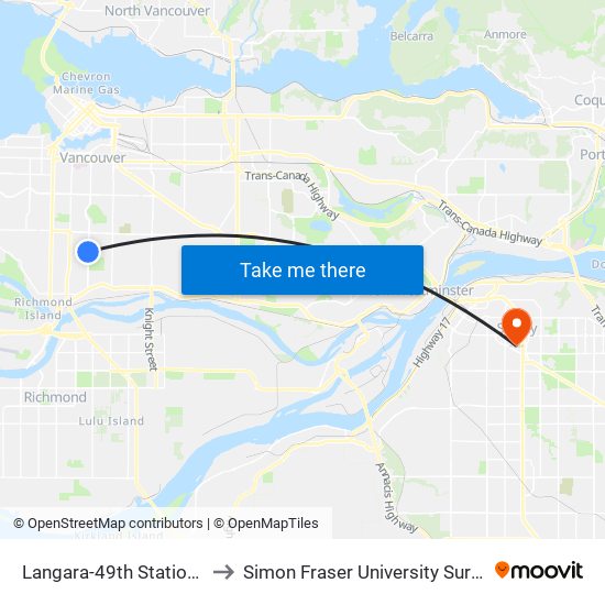 Langara-49th Station @ Bay 4 to Simon Fraser University Surrey Campus map