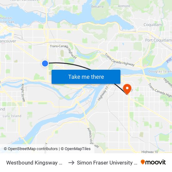 Westbound Kingsway @ Melbourne St to Simon Fraser University Surrey Campus map