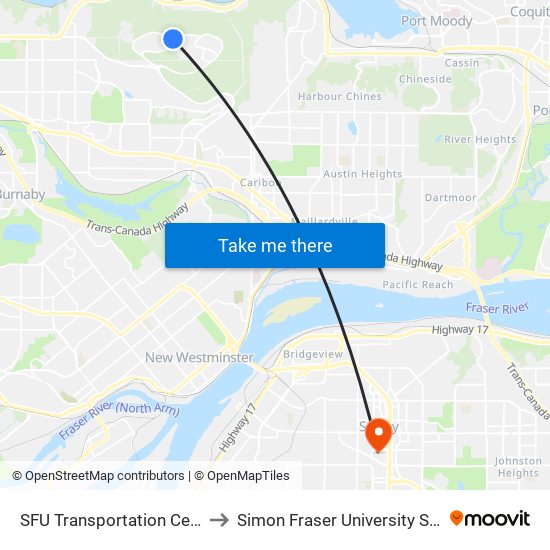 SFU Transportation Centre @ Bay 2 to Simon Fraser University Surrey Campus map