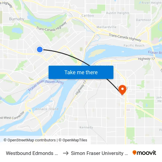 Westbound Edmonds St @ Mary Ave to Simon Fraser University Surrey Campus map