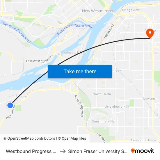 Westbound Progress Way @ 76 St to Simon Fraser University Surrey Campus map