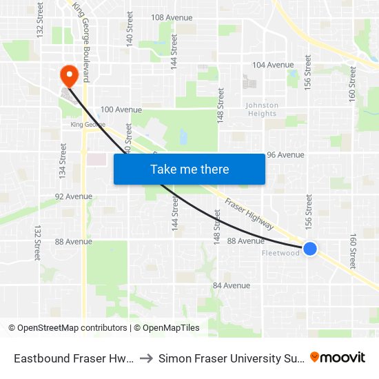 Eastbound Fraser Hwy @ 156 St to Simon Fraser University Surrey Campus map