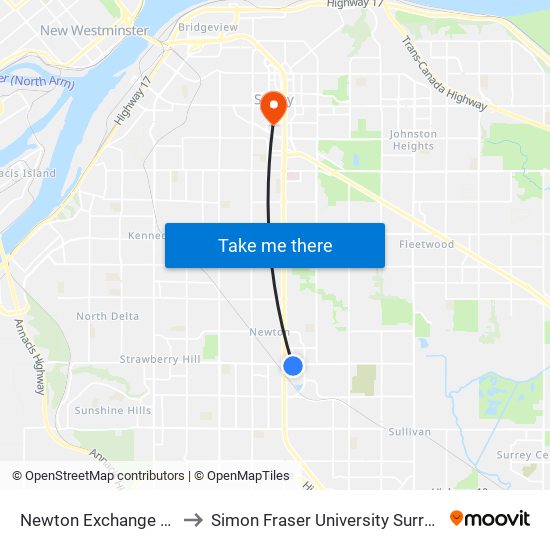 Newton Exchange @ Bay 4 to Simon Fraser University Surrey Campus map