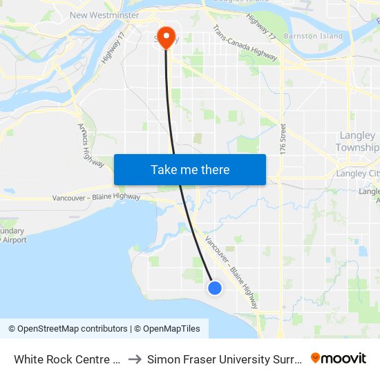 White Rock Centre @ Bay 7 to Simon Fraser University Surrey Campus map