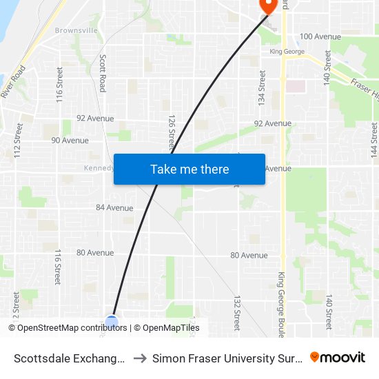 Scottsdale Exchange @ Bay 1 to Simon Fraser University Surrey Campus map