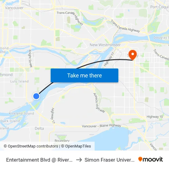 Entertainment Blvd @ Riverport Recreation Complex to Simon Fraser University Surrey Campus map
