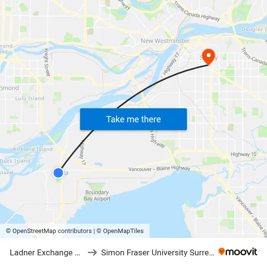 Ladner Exchange @ Bay 2 to Simon Fraser University Surrey Campus map