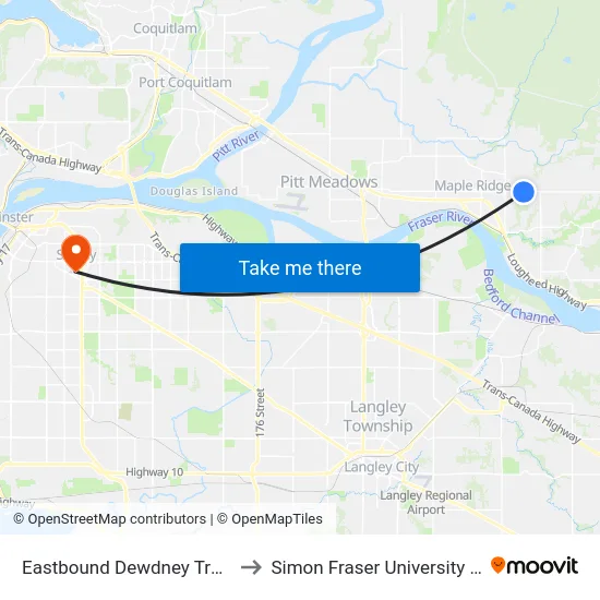 Eastbound Dewdney Trunk Rd @ 236 St to Simon Fraser University Surrey Campus map