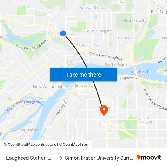Lougheed Station @ Bay 10 to Simon Fraser University Surrey Campus map