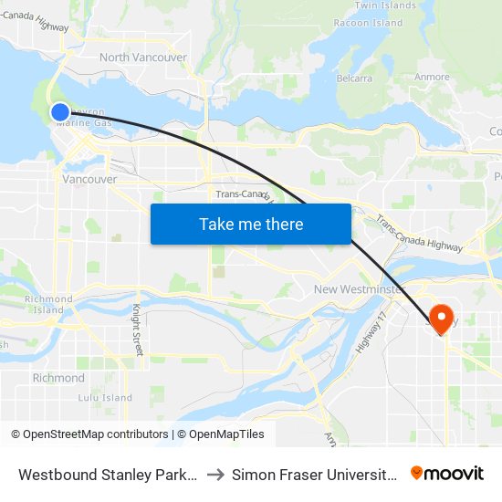 Westbound Stanley Park Dr @ Pipeline Rd to Simon Fraser University Surrey Campus map