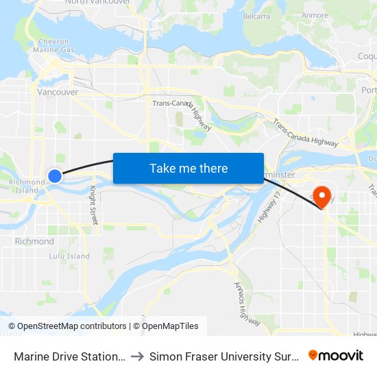 Marine Drive Station @ Bay 1 to Simon Fraser University Surrey Campus map