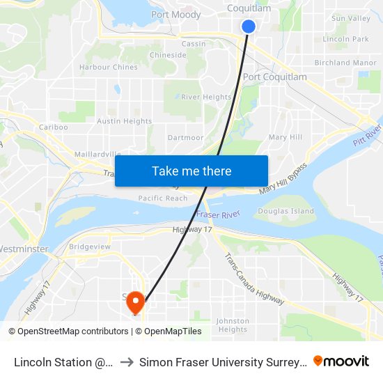 Lincoln Station @ Bay 2 to Simon Fraser University Surrey Campus map