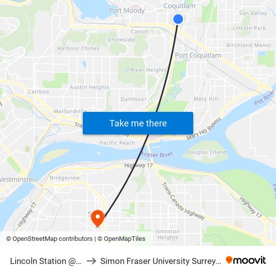 Lincoln Station @ Bay 1 to Simon Fraser University Surrey Campus map