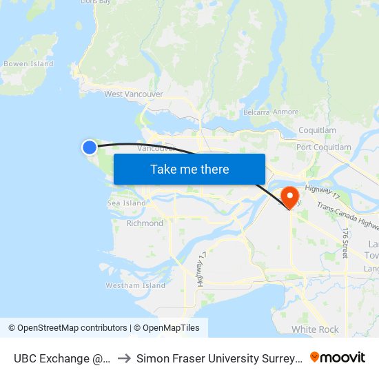 UBC Exchange @ Bay 1 to Simon Fraser University Surrey Campus map