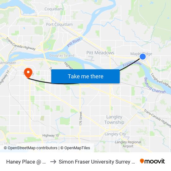 Haney Place @ Bay 9 to Simon Fraser University Surrey Campus map