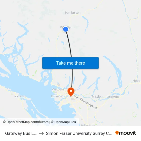 Gateway Bus Loop to Simon Fraser University Surrey Campus map