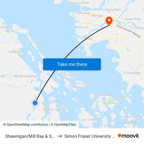 Shawnigan/Mill Bay & Shawnigan Lake to Simon Fraser University Surrey Campus map