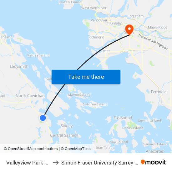 Valleyview Park & Ride to Simon Fraser University Surrey Campus map