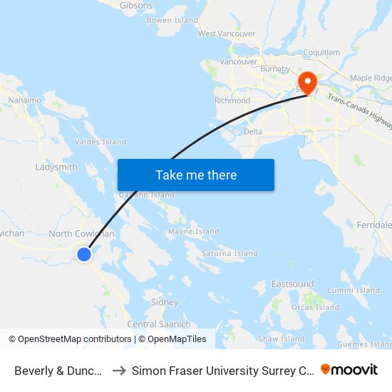 Beverly & Duncan St to Simon Fraser University Surrey Campus map