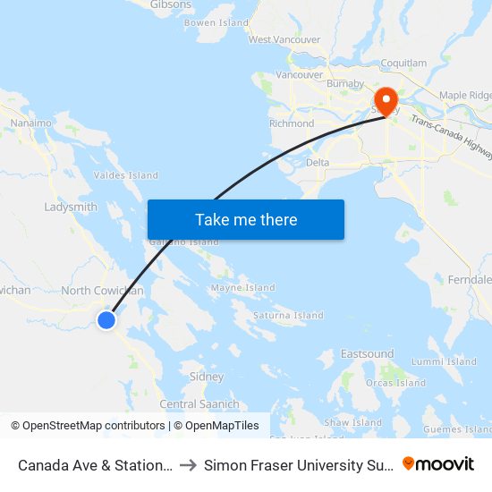 Canada Ave & Station - Train Stn to Simon Fraser University Surrey Campus map