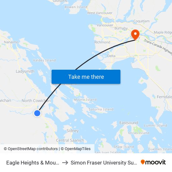 Eagle Heights & Mountain View to Simon Fraser University Surrey Campus map