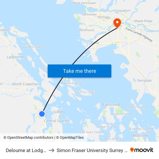 Deloume at Lodgepole to Simon Fraser University Surrey Campus map