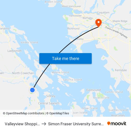 Valleyview Shopping Ctr to Simon Fraser University Surrey Campus map