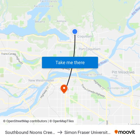 Southbound Noons Creek Dr @ David Ave to Simon Fraser University Surrey Campus map