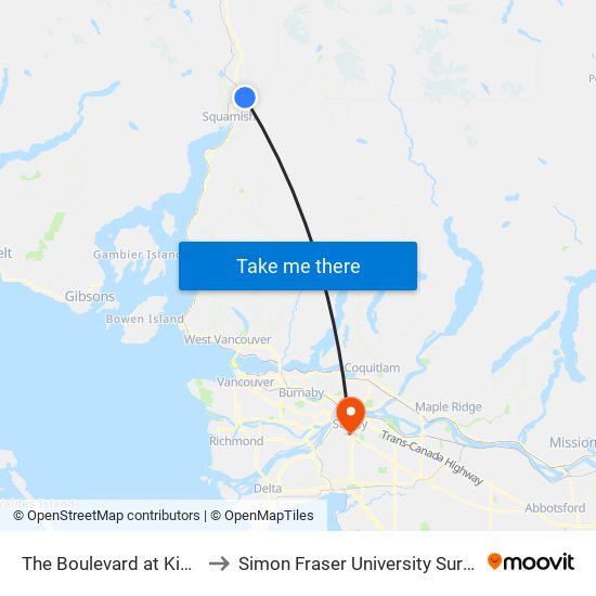 The Boulevard at Kintyre (EB) to Simon Fraser University Surrey Campus map