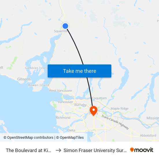 The Boulevard at Kintyre Dr W to Simon Fraser University Surrey Campus map