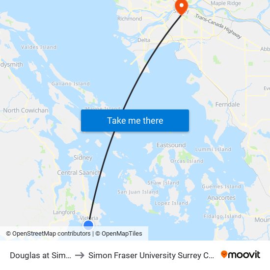Douglas at Simcoe to Simon Fraser University Surrey Campus map