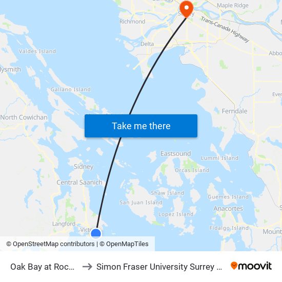 Oak Bay at Rockland to Simon Fraser University Surrey Campus map