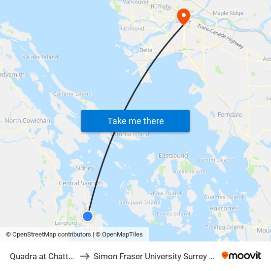 Quadra at Chatterton to Simon Fraser University Surrey Campus map