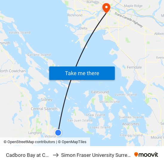 Cadboro Bay at Cherrilee to Simon Fraser University Surrey Campus map