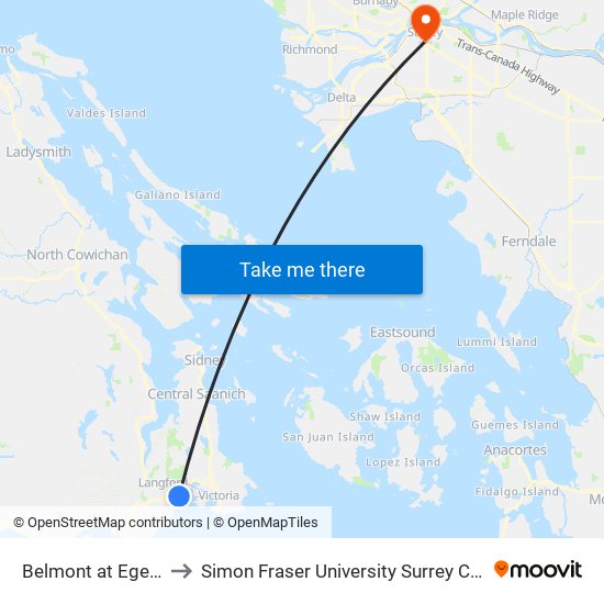 Belmont at Egerton to Simon Fraser University Surrey Campus map