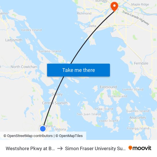 Westshore Pkwy at Bombardier to Simon Fraser University Surrey Campus map